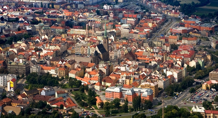 Letecký pohled na historický střed města