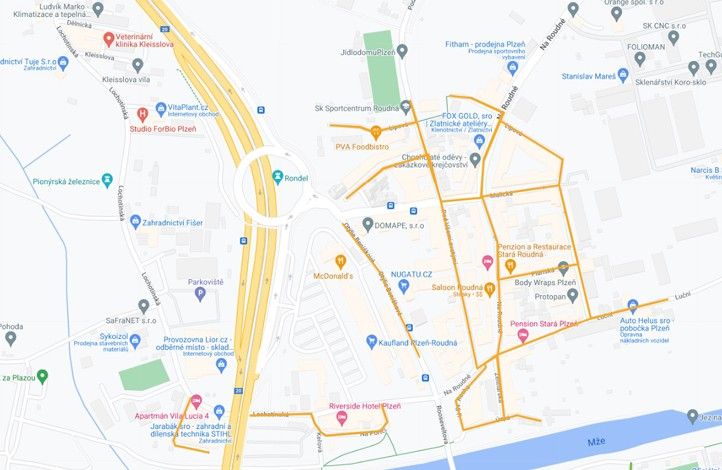 Lokalita současné (k 30.9.) zóny Roudná 240930_Prakovani_zona_Roudna