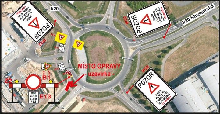 Dopravní situace - kruhový objezd 241118_Uzavirka_Regensburska_Kruhovy_objezd