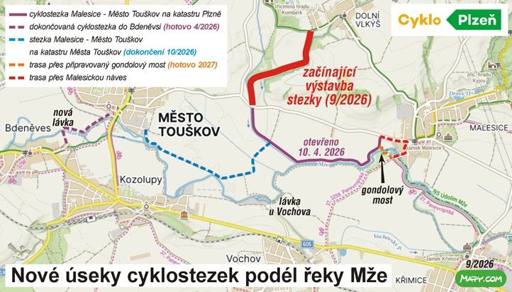 Nové úseky cyklostezek podél řeky Mže - mapa 260925_Cyklostezky_podel_Mze_Mapa