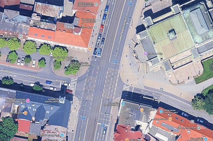 Mapový snímek lokality křižovatky Klatovské a Husovy 261016_Mapa_Klatovska_Husova